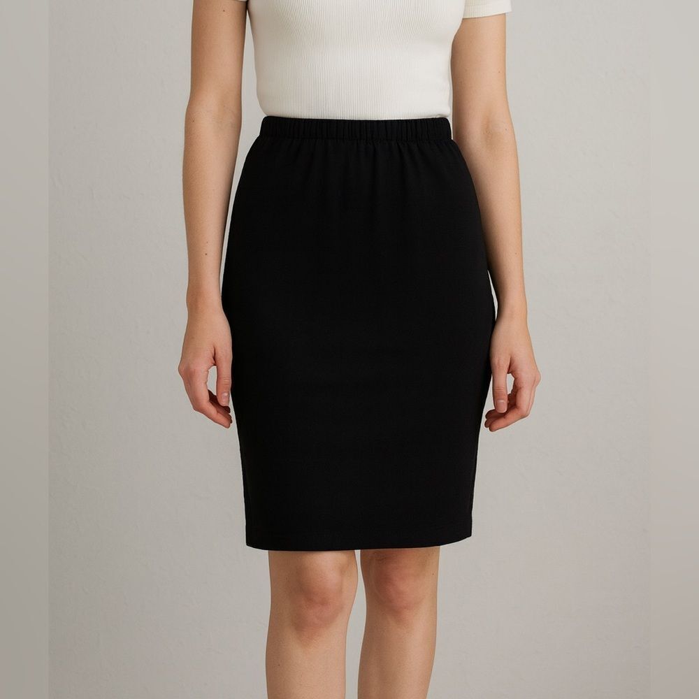 Cathy Hardwick Black Pencil Skirt Knee Length Classic Wool Minimalist Size S